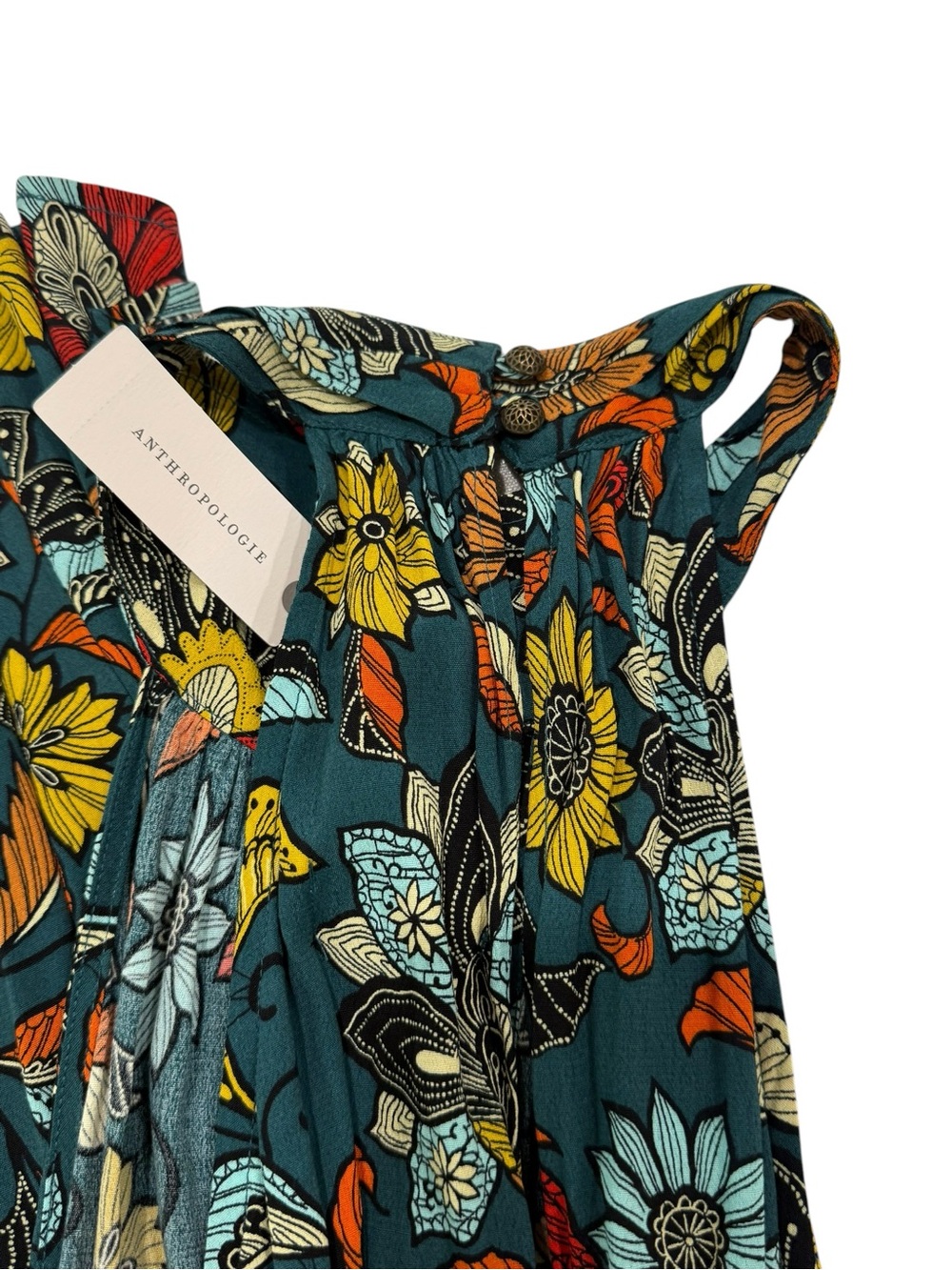 Anthropologie Women’s Geneva Halter Wide-Leg Jumpsuit Teal Floral Size Small - Picture 9 of 15